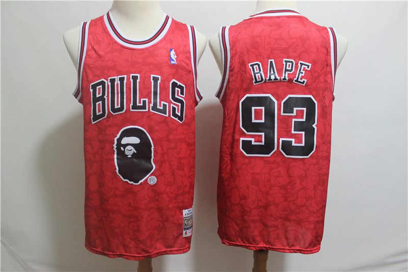 Men Chicago Bulls #93 Bape Red Stitched NBA Jersey